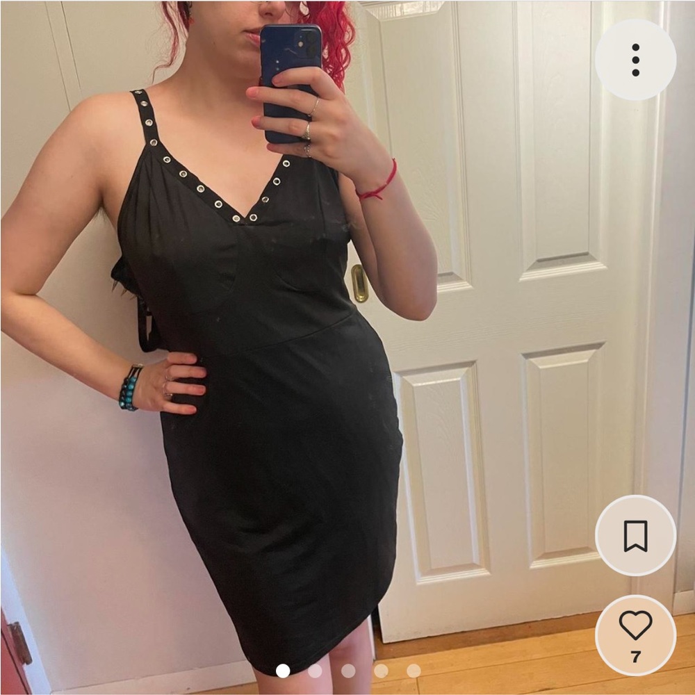 Shein Curve black slip dress with grommet trim and straps